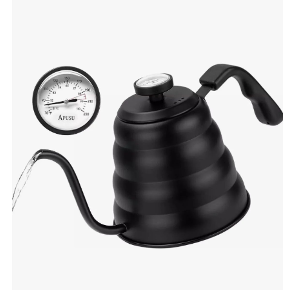 GENERICO - Tetera Cuello De Cisne Con Termómetro Cafetera Acero Inox Negro