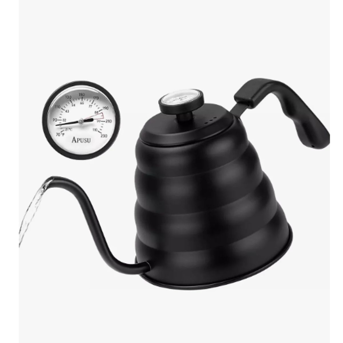 GENERICO - Tetera Cuello De Cisne Con Termómetro Cafetera Acero Inox Negro