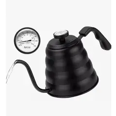 GENERICO - Tetera Cuello De Cisne Con Termómetro Cafetera Acero Inox Negro