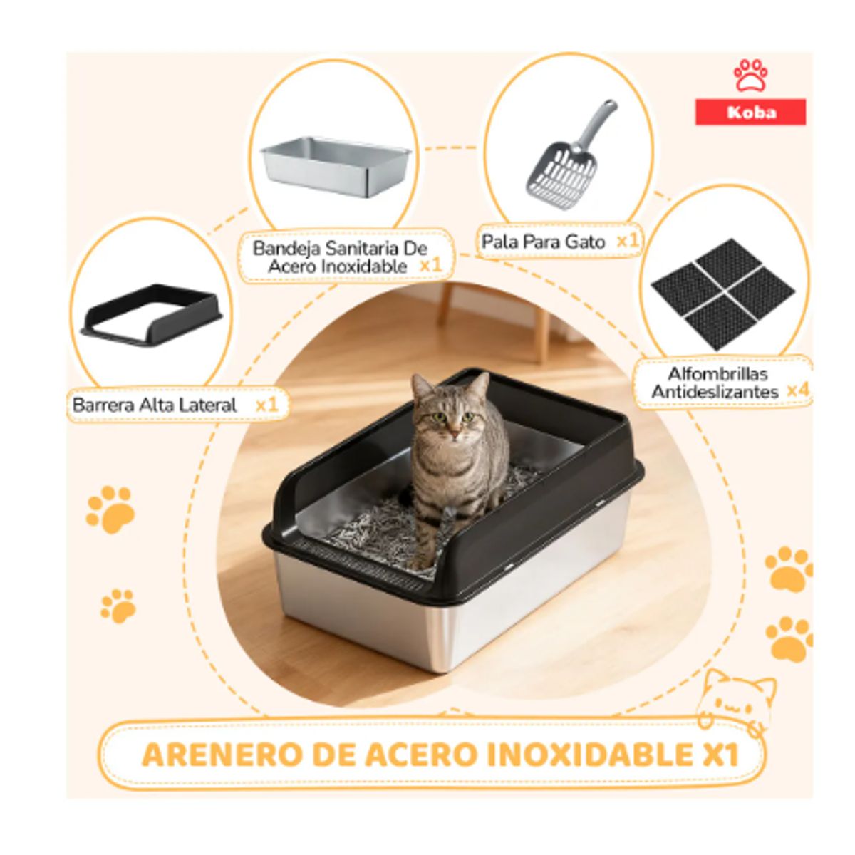 GENERICO - Arenero Gatos Grande Michis Baño Sanitario Acero Inox