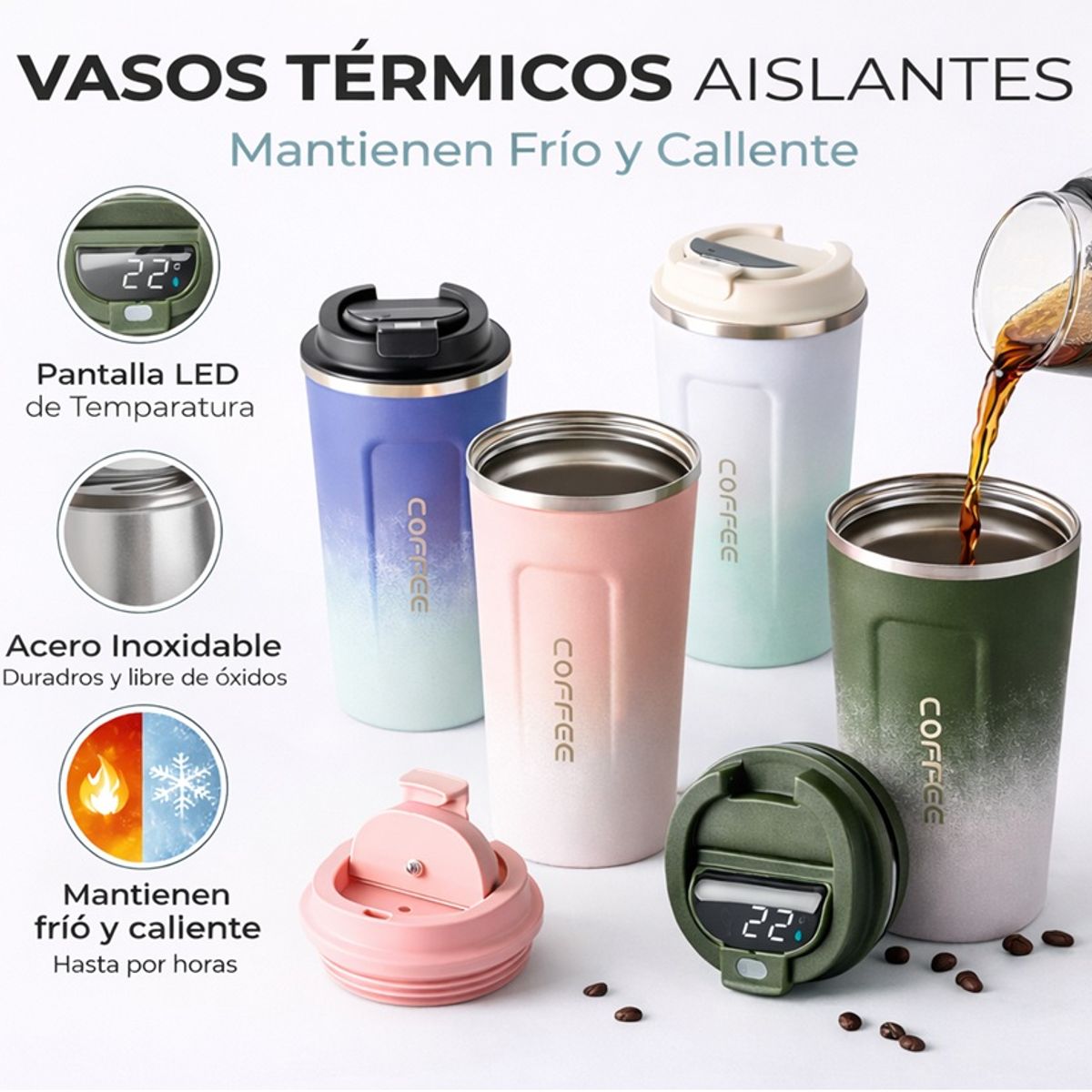 MOVI - VASO TERMICO PARA FRIO Y CALIENTE CON PANATLLA LED DE TEMPERATURA 470 ML