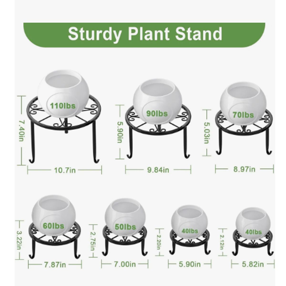 GENERICO - Set 7 Bases Para Maceteros De Herrería Plantas Porta Macetas