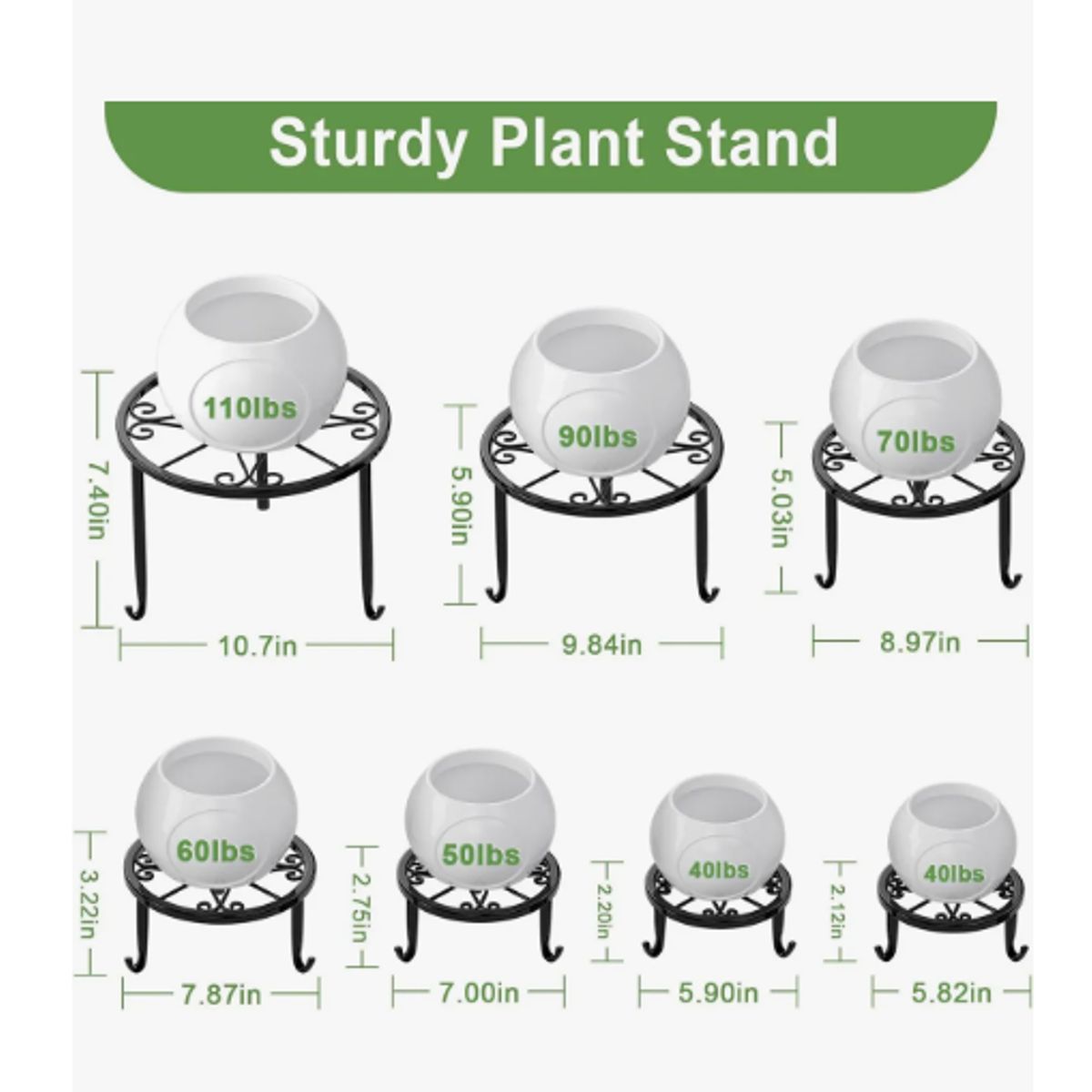 GENERICO - Set 7 Bases Para Maceteros De Herrería Plantas Porta Macetas