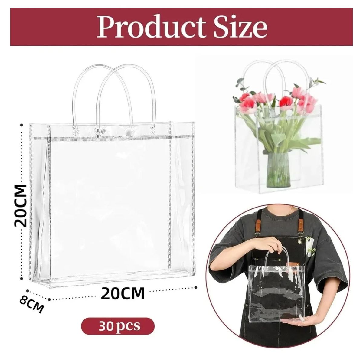 KINDA NICE - Pack 30 De Bolsa Transparente Pvc Con Asa Reutilizable Regal Transparente
