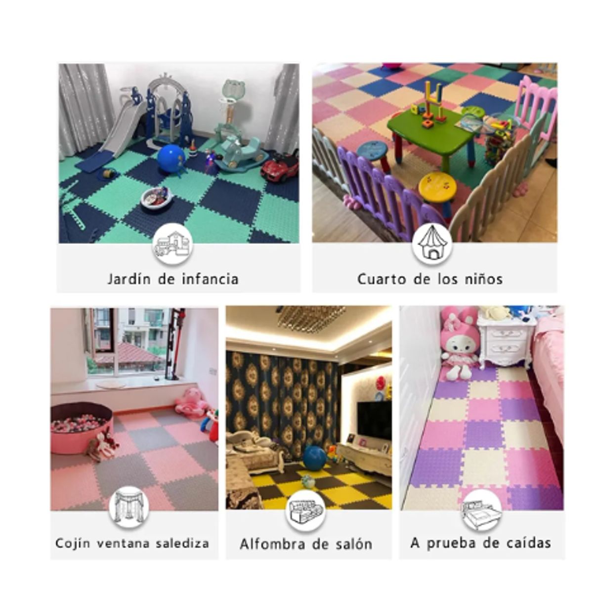 GENERICO - Pack 8 Unidad Piso Puzzle Alfombra Goma Eva Antigolpes 60x60 Color Goma Eva