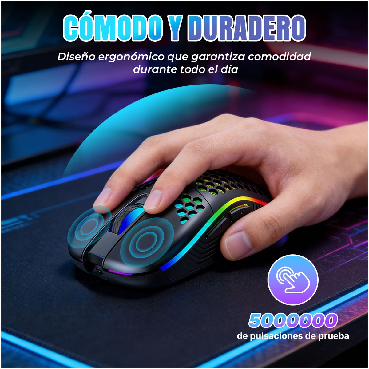 VIDITA - Mouse Gamer USB Recargable RGB 6 Botones DPI Ajustable 89g