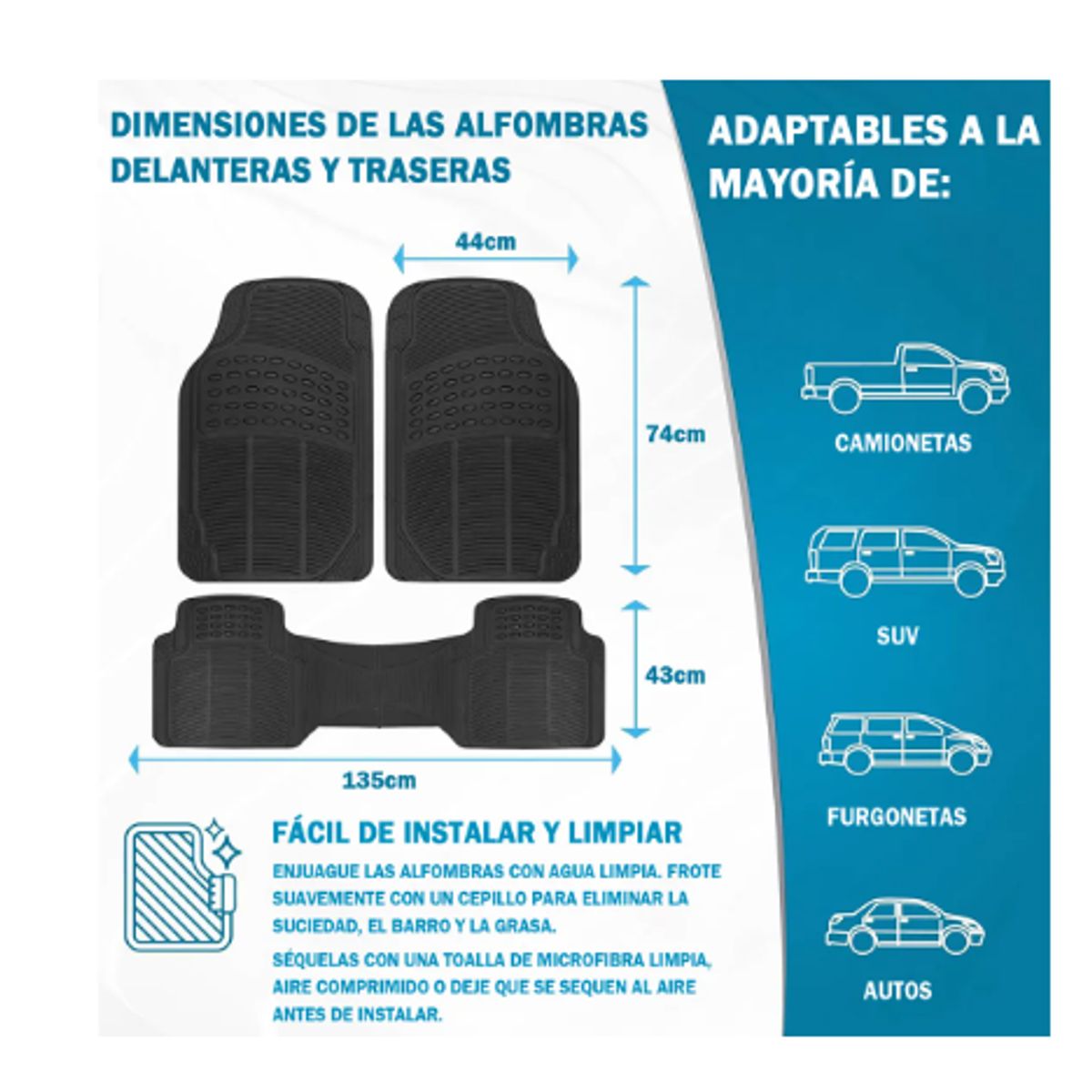 GENERICO - Pisos De Goma Set 3 Piezas Para Vehículos Universal Auto