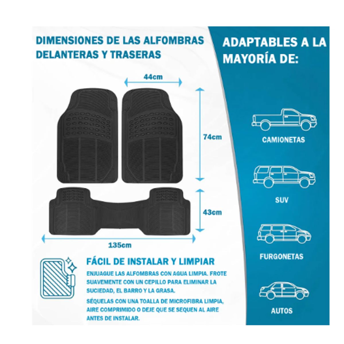GENERICO - Pisos De Goma Set 3 Piezas Para Vehículos Universal Auto