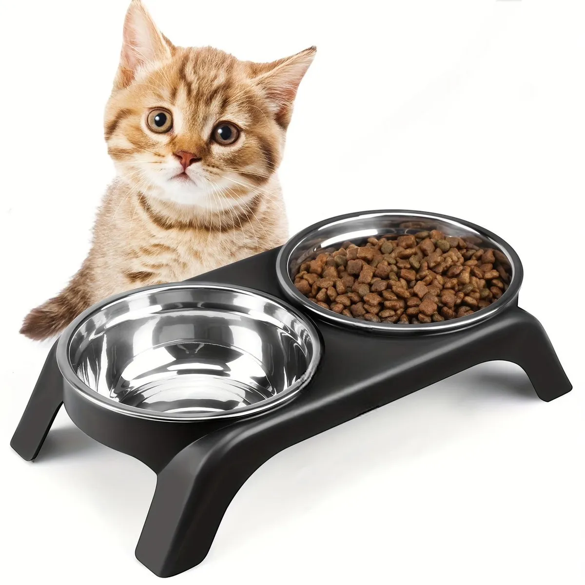 GENERICO - Cuenco Elevado Doble Para Gato Perro Acero Inoxidable