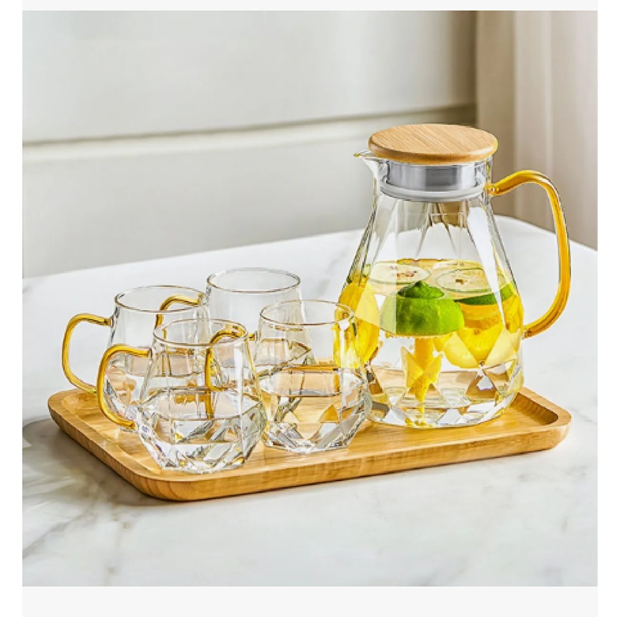 GENERICO - Increíble Jarra De Té + 4 Tazas De Cristal Blanco
