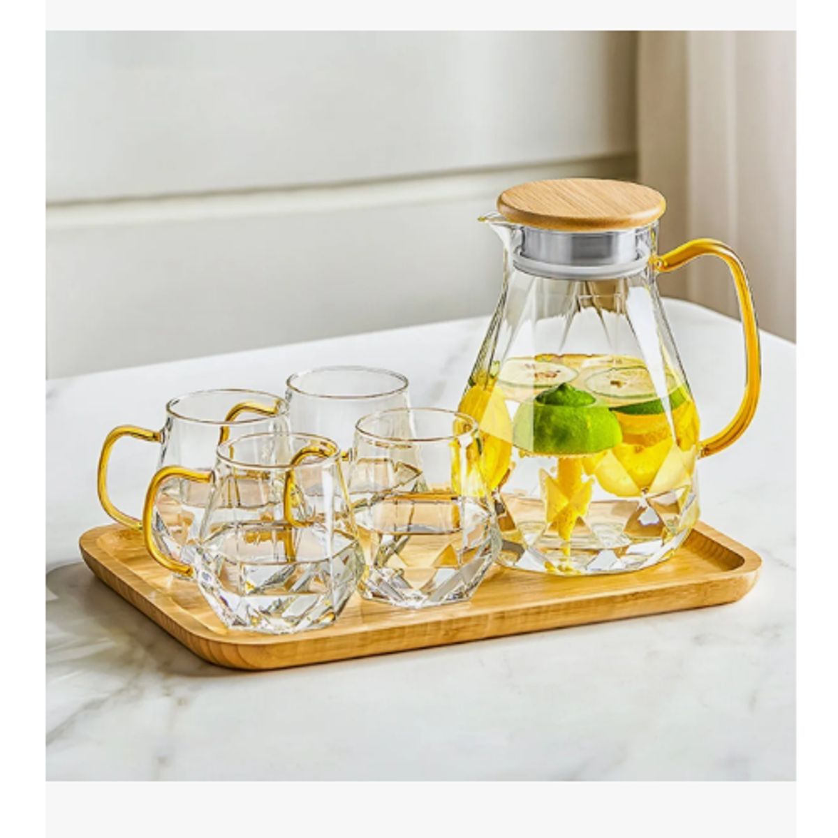 GENERICO - Increíble Jarra De Té + 4 Tazas De Cristal Blanco