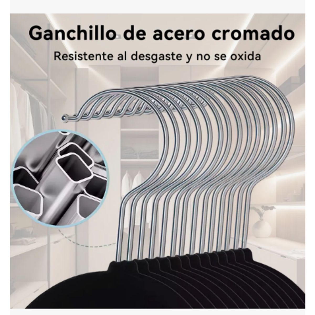 GENERICO - Set 60 Colgadores De Ropa Terciopelo Percha Antideslizante Color Negro