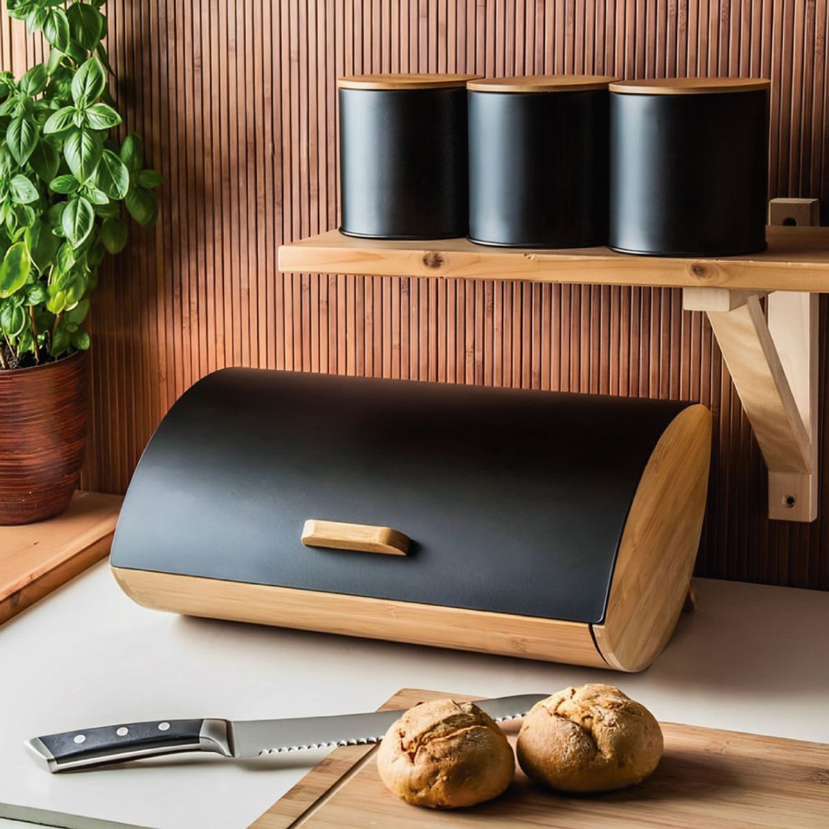 REGALITOLINDO CL - Panera Diseño Madera de Bambú y Metal - 36x15 cm