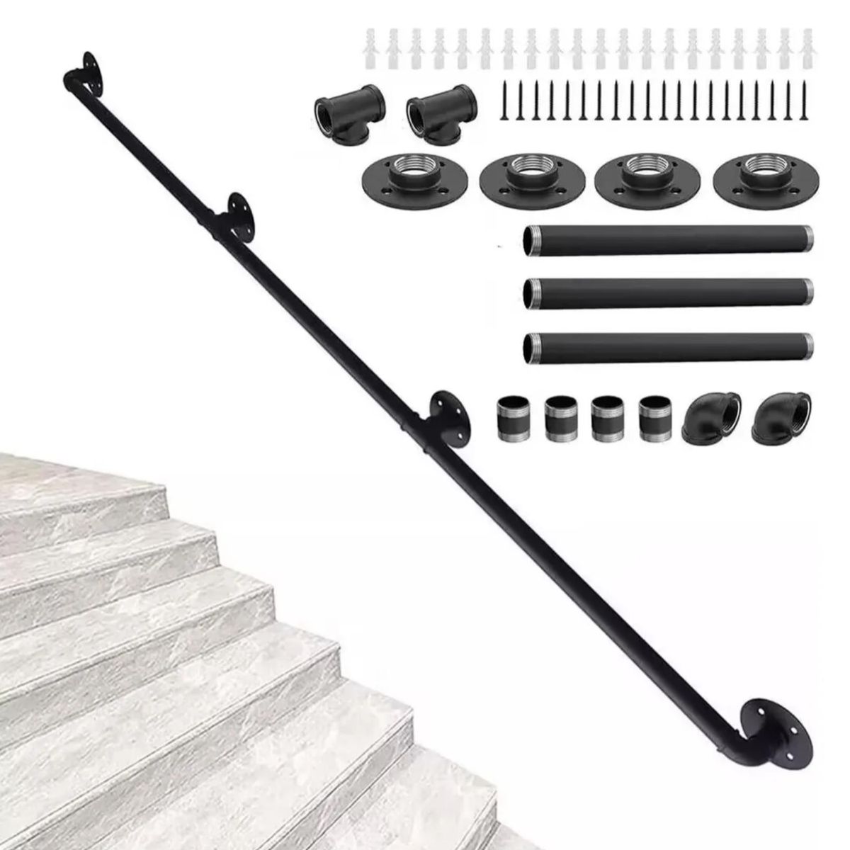 KINDA NICE - Barandilla De Hierro Estilo Industrial Para Pared 3m Negro Negro