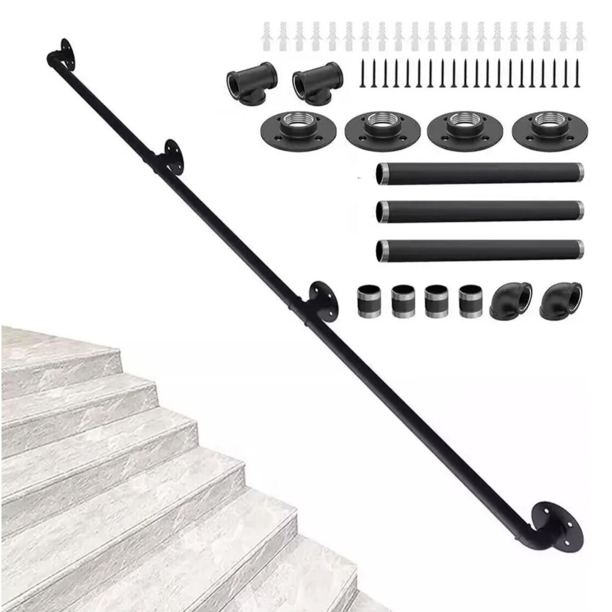KINDA NICE - Barandilla De Hierro Estilo Industrial Para Pared 3m Negro Negro