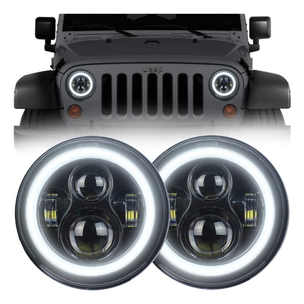 VIDA BUENAS - Luz Auto Foco 7 Pulgadas Redondo Faro Led Motor Angel Eyes