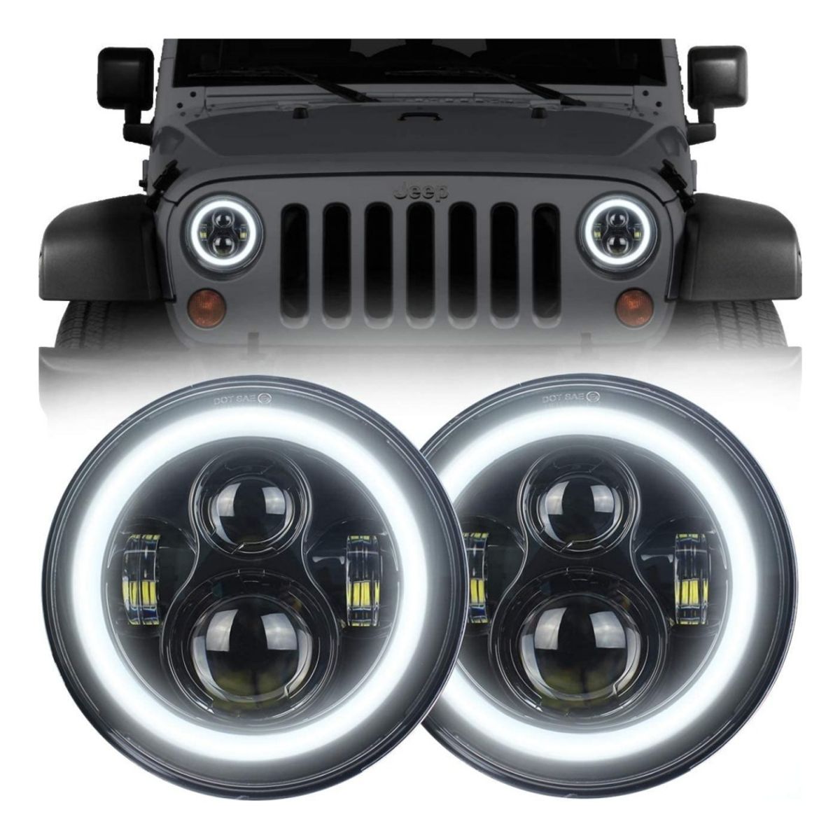 VIDA BUENAS - Luz Auto Foco 7 Pulgadas Redondo Faro Led Motor Angel Eyes