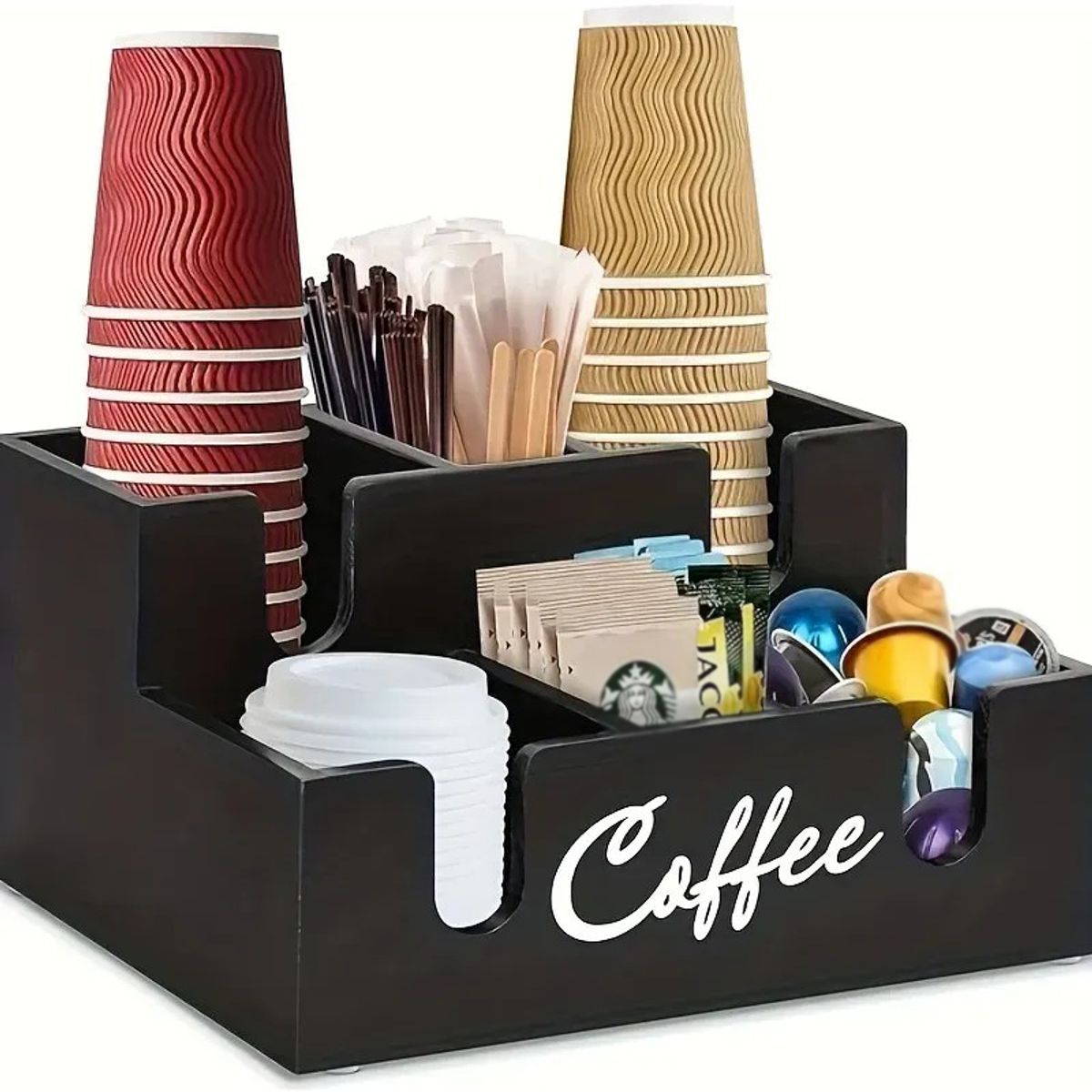 KUANGYE - Organizador Dispensador Para Sobres, Cápsulas Y Vasos Café Negro
