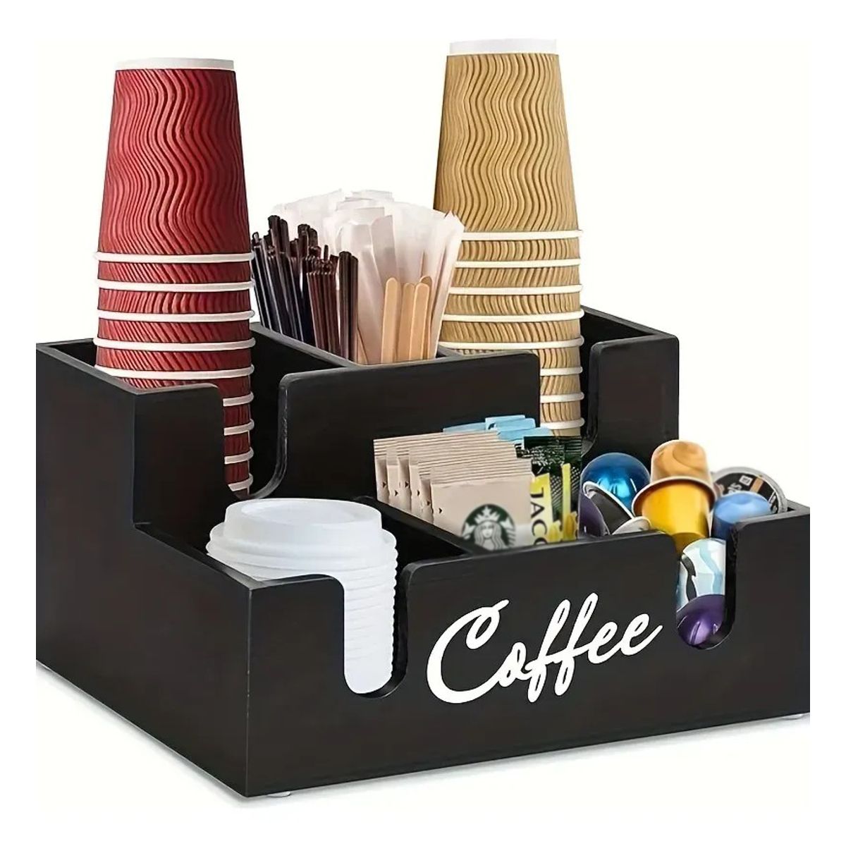 KUANGYE - Organizador Dispensador Para Sobres, Cápsulas Y Vasos Café Negro