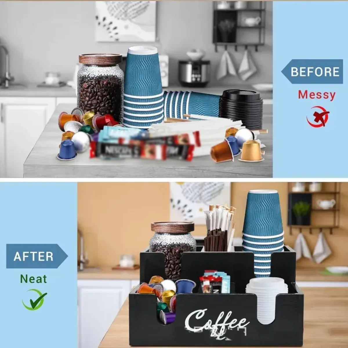 KUANGYE - Organizador Dispensador Para Sobres, Cápsulas Y Vasos Café Negro