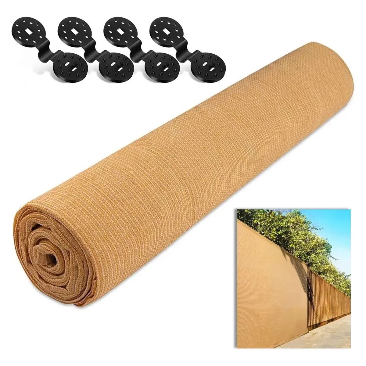 KUANGYE - Cerco Malla Raschel Beige 80%p 4.2mx10m con Pack Broches 40u
