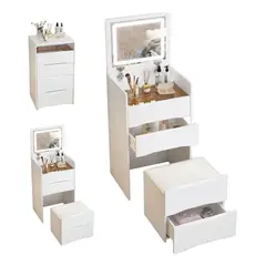 UENMI - Mesa De Maquillaje Con Espejo Y Luz Y Taburete Oculto 60cm