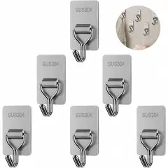 KUANGYE - Gancho Acero Impermeable Colgador Set 20pcs Muro Adhesivo Plateado