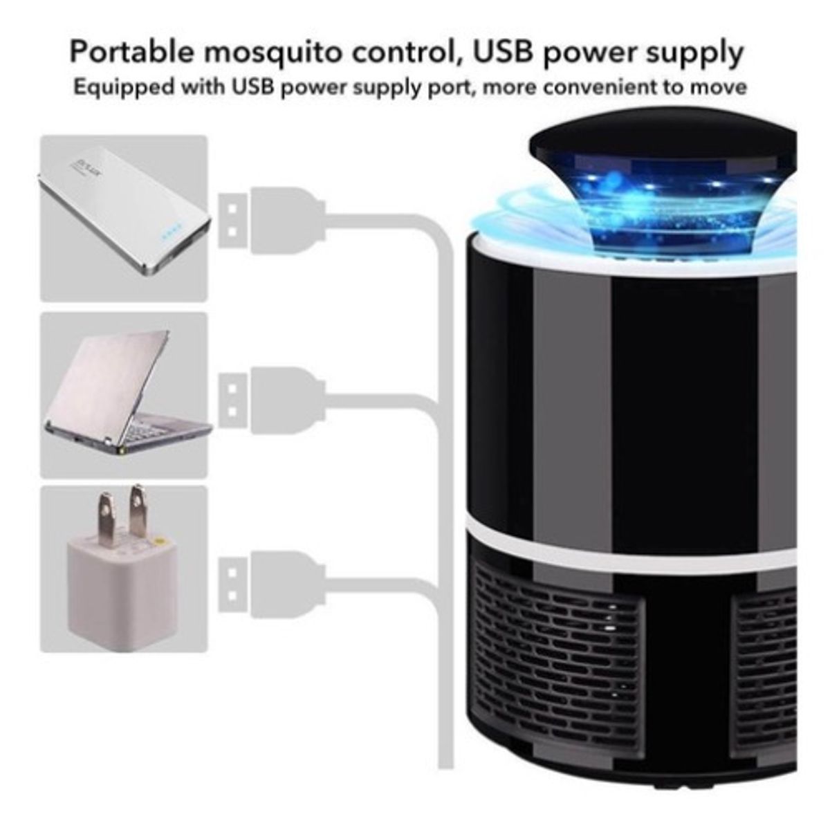 GENERICO - Lampara Mata Insectos Mosquitos Grande Luz Uv Led Usb