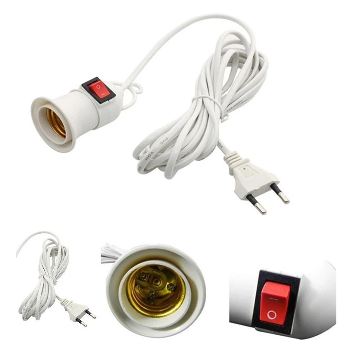 GENERICO - Soquete E27 Con Interruptor Cable 5 Mts Enchufe C  009025 Luz Blanco-009025 C61