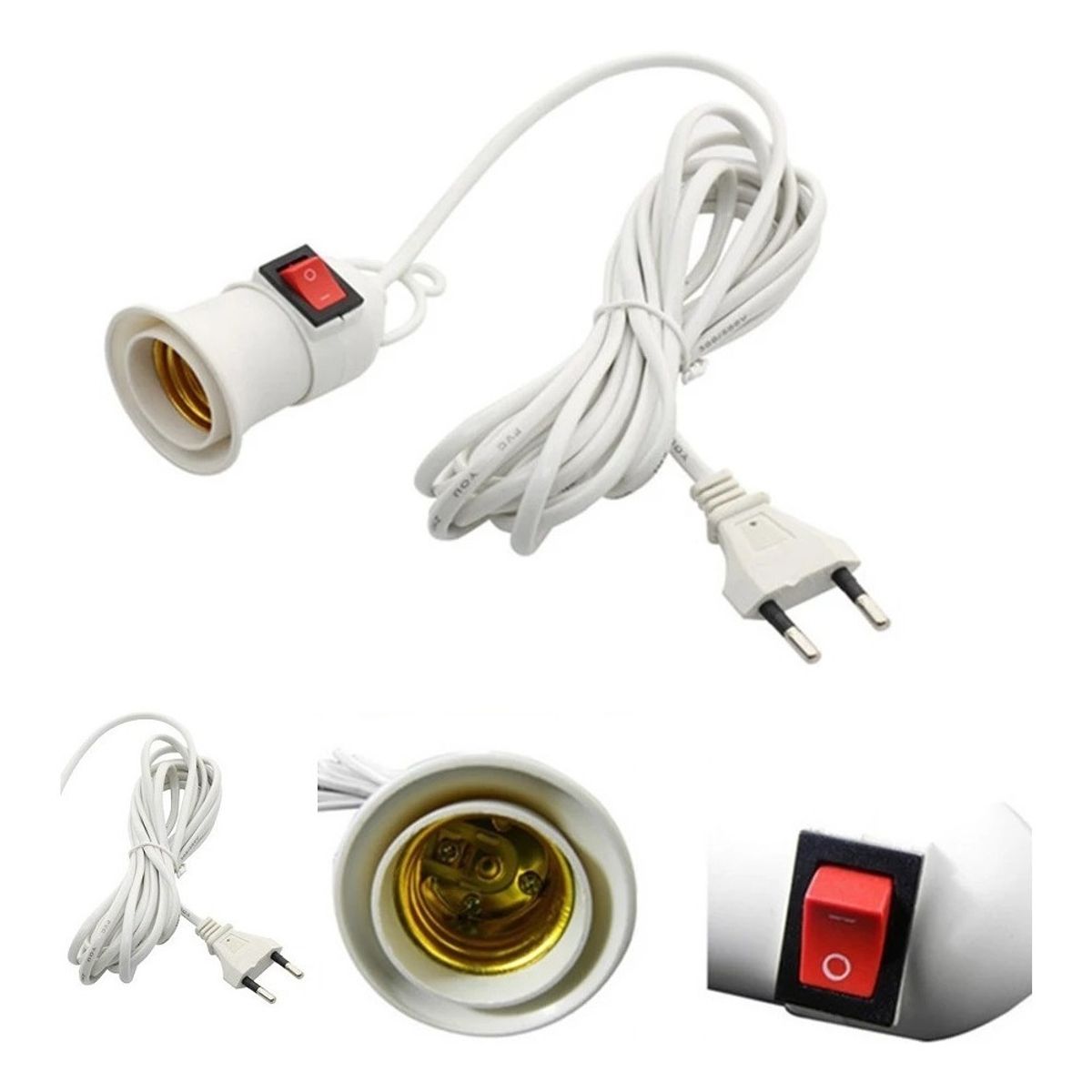 GENERICO - Soquete E27 Con Interruptor Cable 5 Mts Enchufe C  009025 Luz Blanco-009025 C61