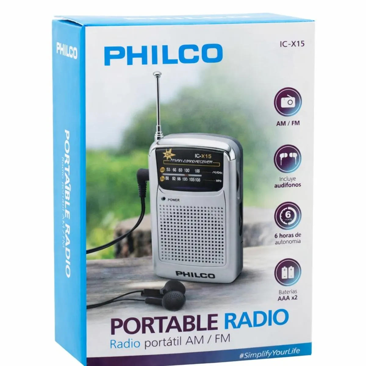 PHILCO - Radio Portátil Philco IC-X15 AMFM con Antena Telescópica
