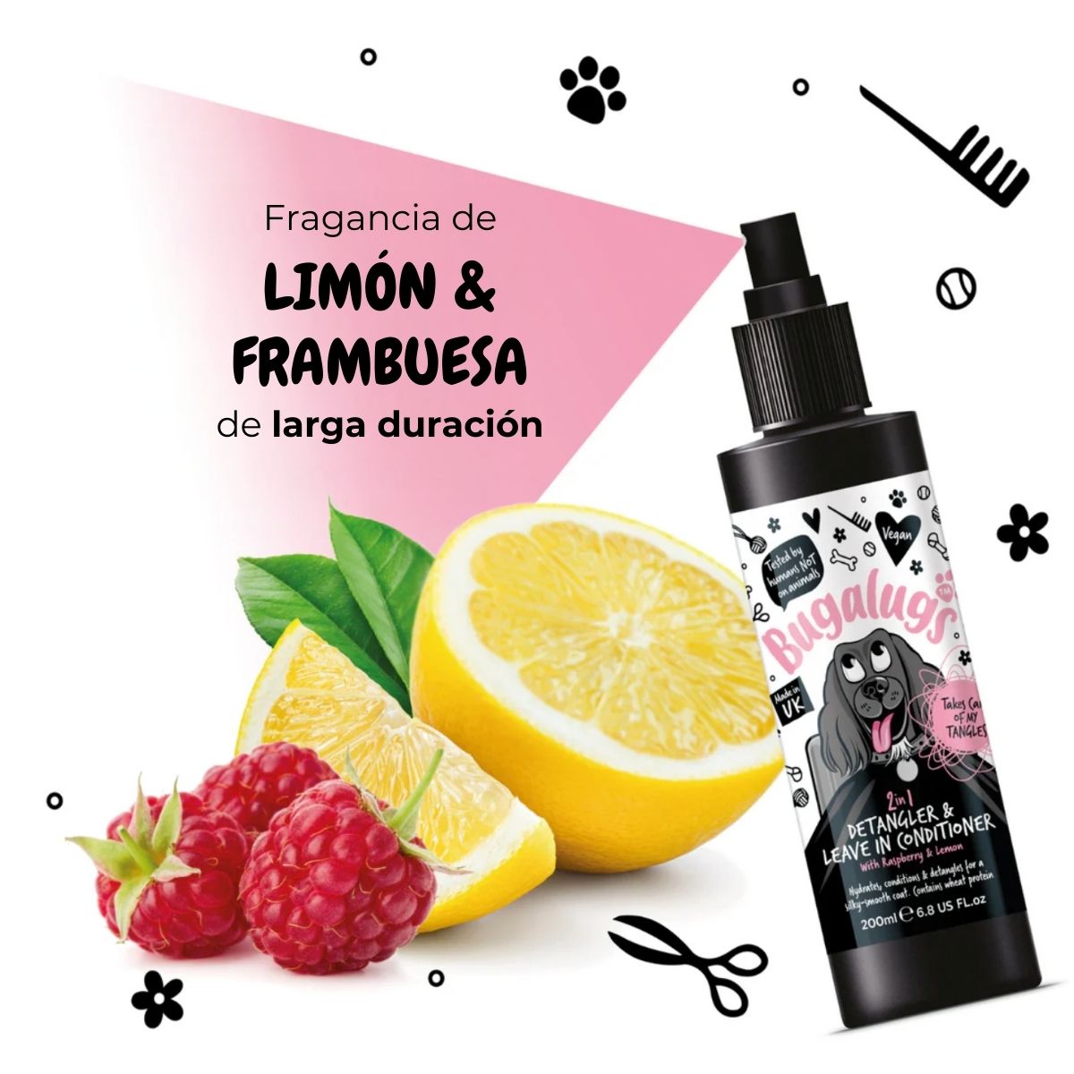 GENERICO - Acondicionador Desenredante Mascotas Framb Limón Bugalugs