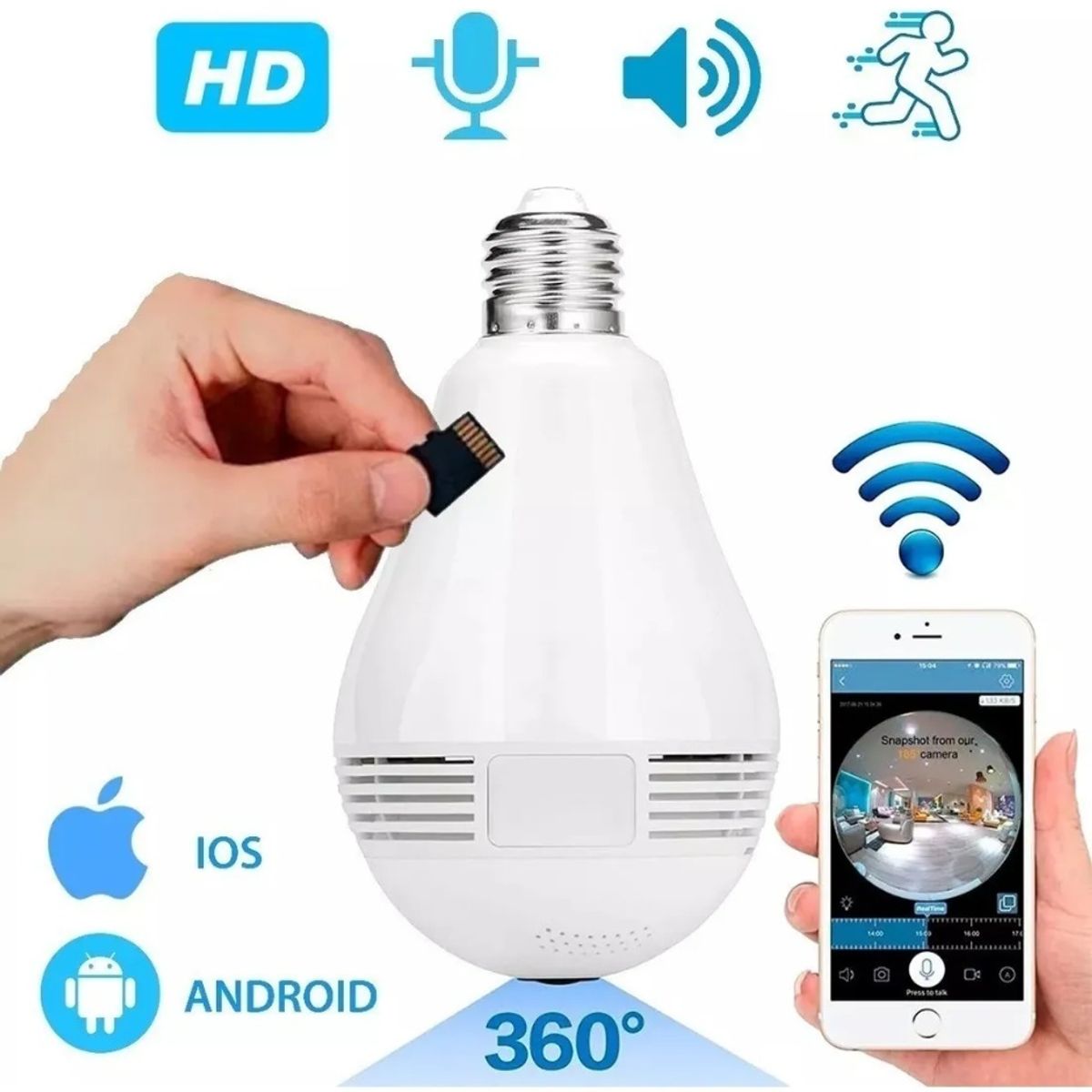 GENERICO - Cámara de seguridad tipo ampolleta con WiFi