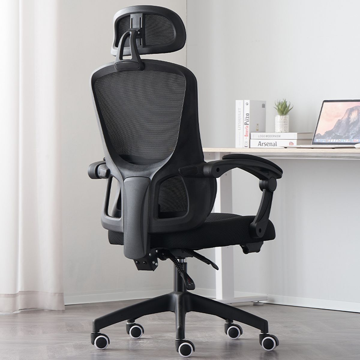 GENERICO - Silla Ergonómica Reclinable con Reposapiés Soporte Lumbar Negro