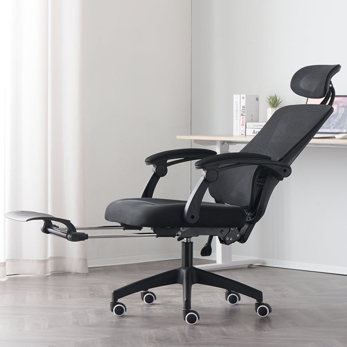 GENERICO - Silla Ergonómica Reclinable con Reposapiés Soporte Lumbar Negro