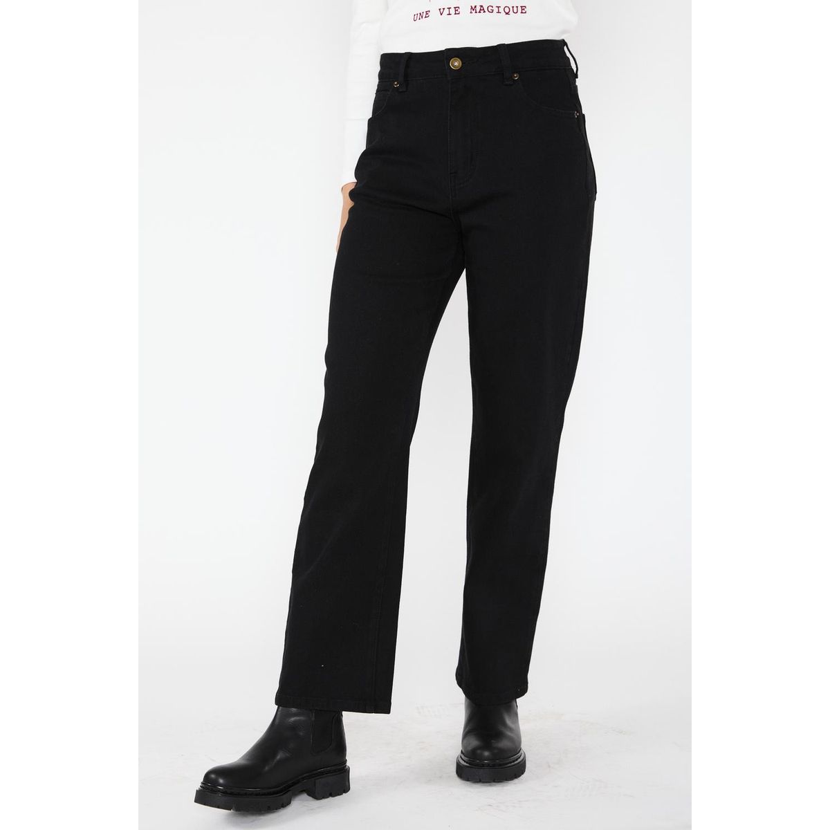 ECLIPSE - Jeans Straight Elasticado Sofía Negro