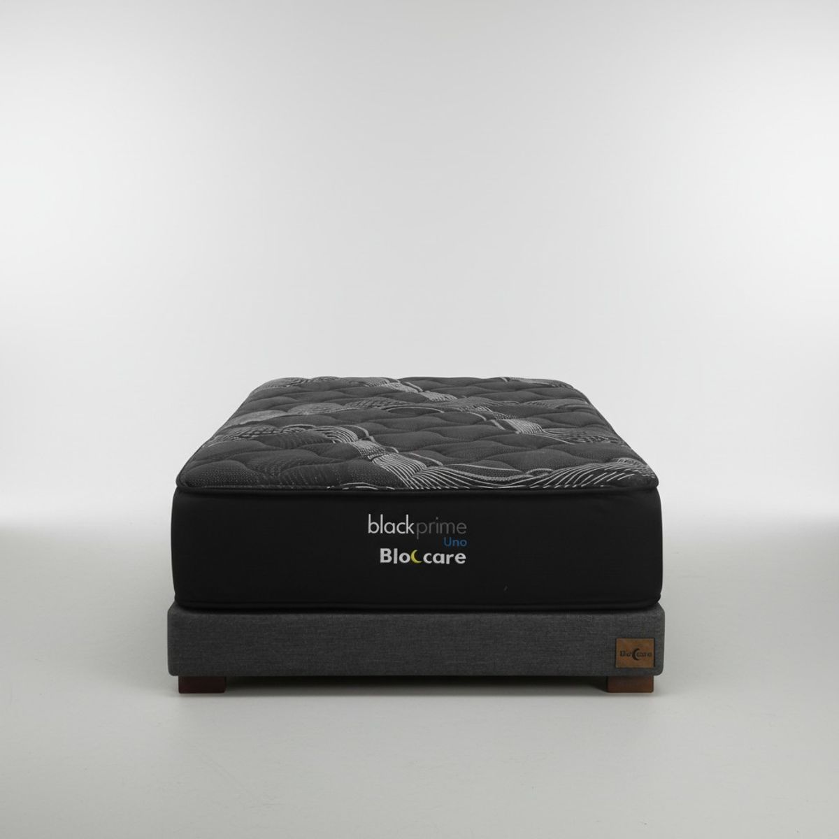 BLOCCARE - Cama 1.5 Plaza Box 13cm - L190cm + Colchon Black Prime - Modelo Uno /Con Pata 4.5 cm (Gris)