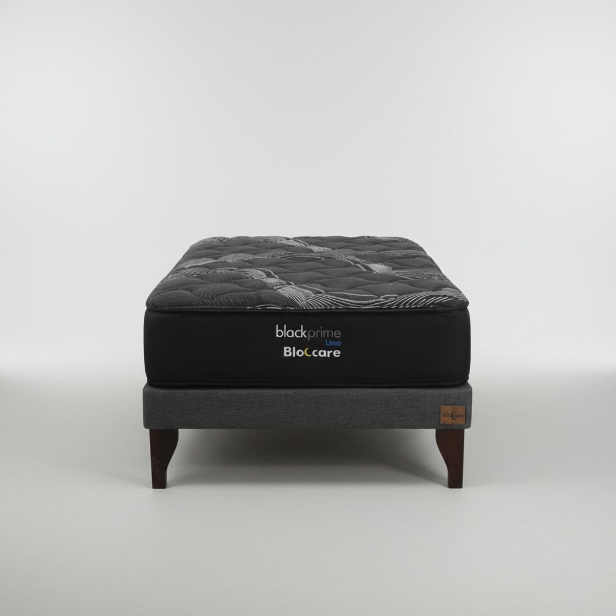 BLOCCARE - Cama 1.5 Plaza Box 13cm - L200cm + Colchon Black Prime - Modelo Uno /Con Pata 19.5 cm (Gris)