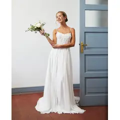 MI PLACARD - Vestido Largo de Novia Blanche Gasa Ivory
