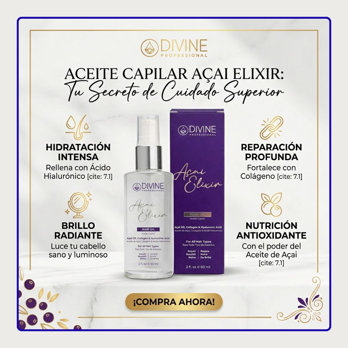 DIVINE PROFESSIONAL - Aceite Capilar Acai Elixir 60 ml Divine Professional