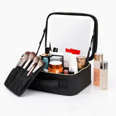 MOVI - Cosmetiquero con Espejo y Luz LED Recargable Organizador de Maquillaje Portátil con Compartimentos