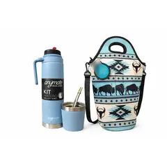 GENERICO - Pack Matero 4 en 1 / Bolso Matero + Mate + Bombilla + Termo