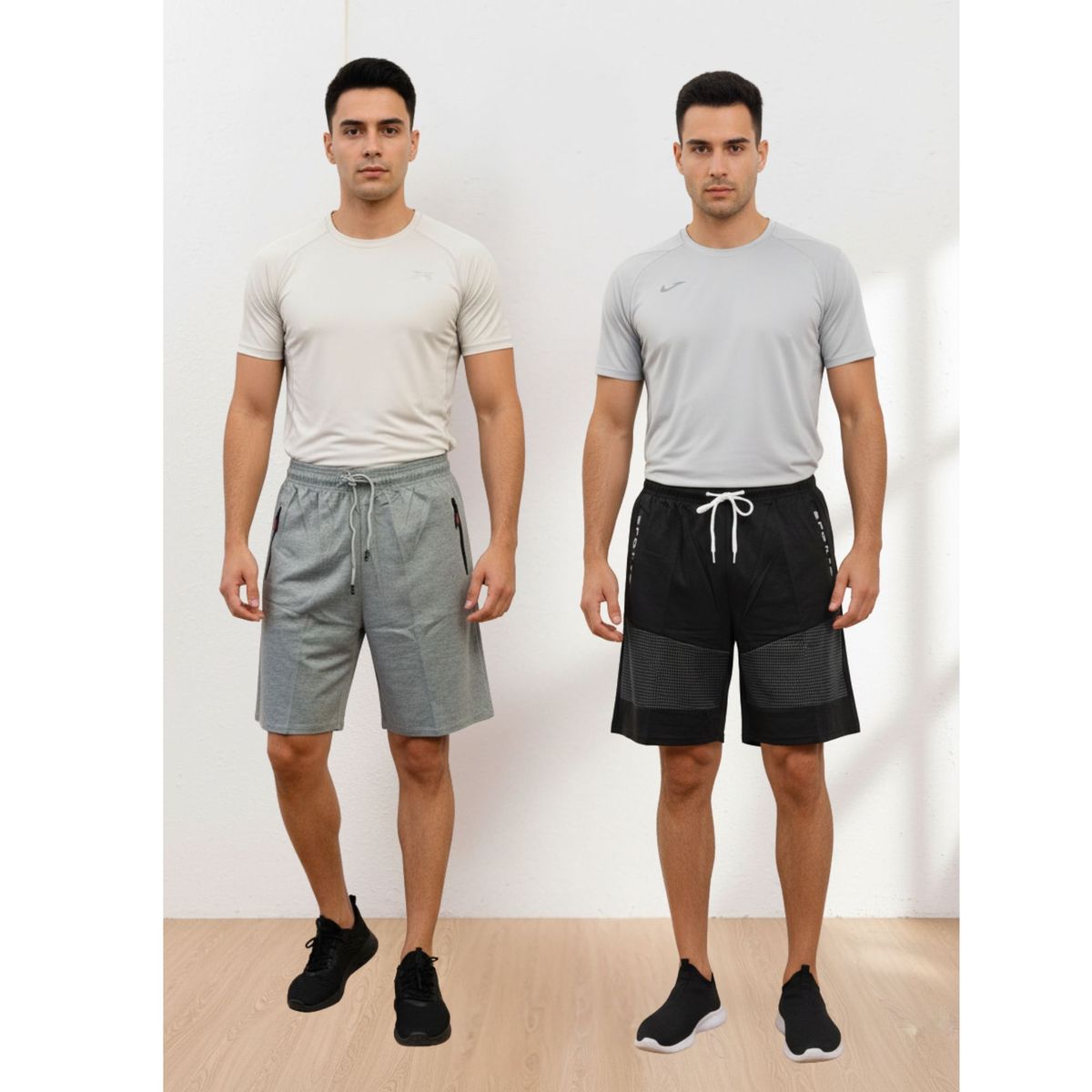 LIKE SHOP - Pack 2 Short Bermuda Deportivo Liso Hombre Bolsillos Cierre A559