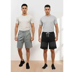 LIKE SHOP - Pack 2 Short Bermuda Deportivo Liso Hombre Bolsillos Cierre A559