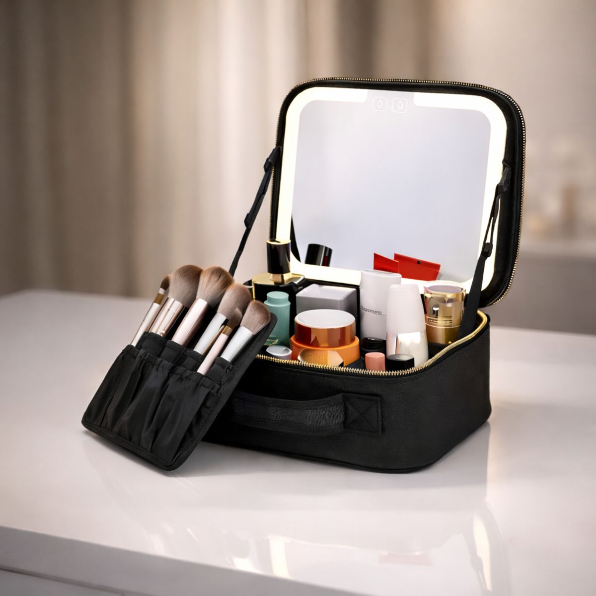 MOVI - Cosmetiquero Profesional con Luz LED y Espejo  Maleta Organizadora de Maquillaje