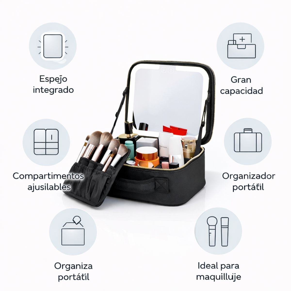 MOVI - Cosmetiquero Profesional con Luz LED y Espejo  Maleta Organizadora de Maquillaje