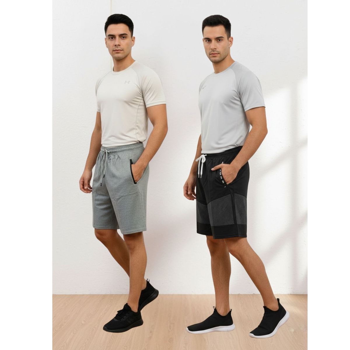 LIKE SHOP - Pack 2 Short Bermuda Deportivo Liso Hombre Bolsillos Cierre A559