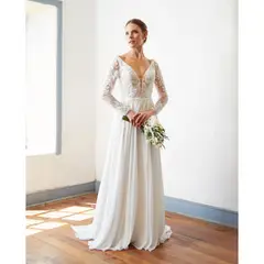 MI PLACARD - Vestido Largo de Novia Clair Cierre Gasa Ivory