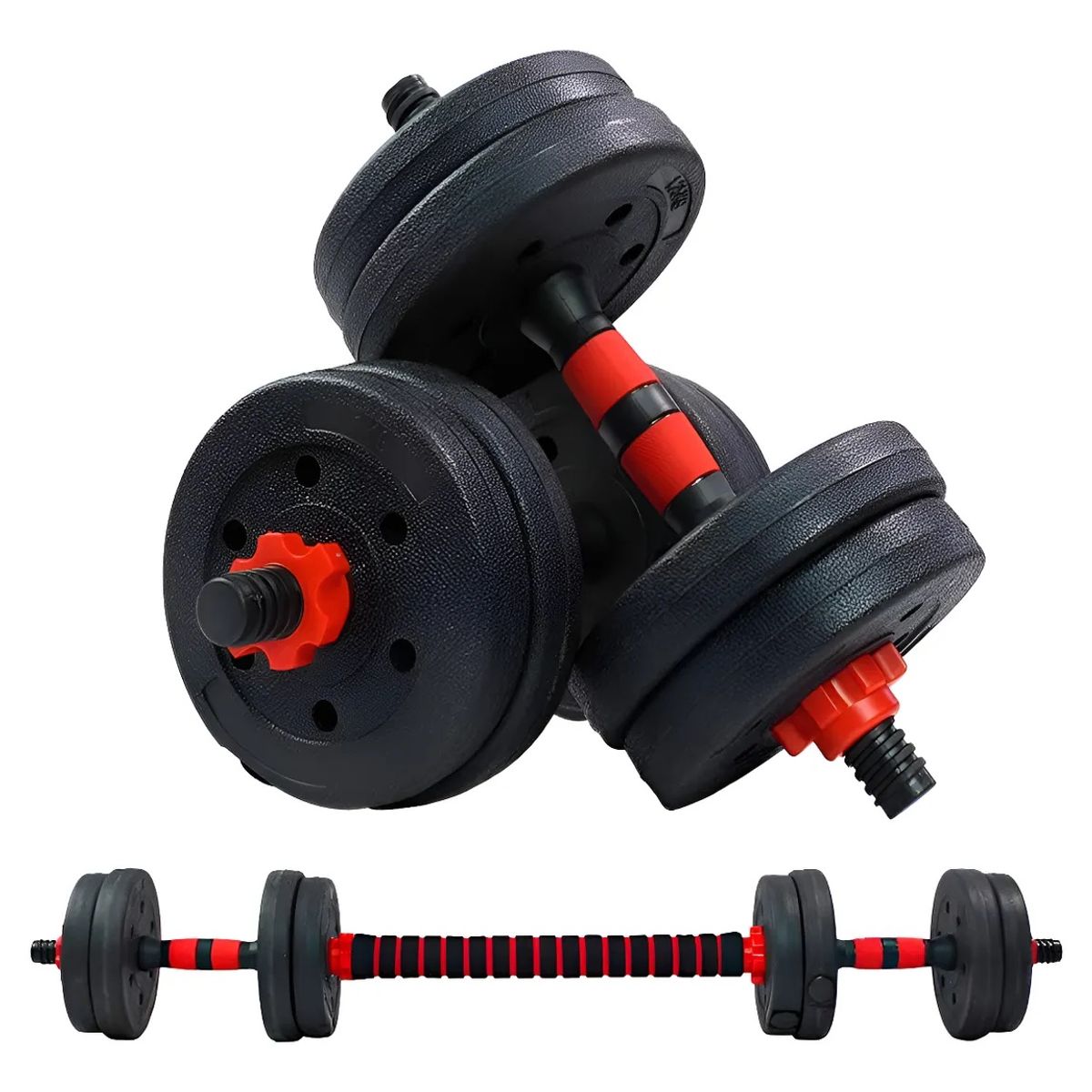 GENERICO - Set Mancuernas Y Barra Unibles 30kg Fitness Pesas Ajustables Color Negro