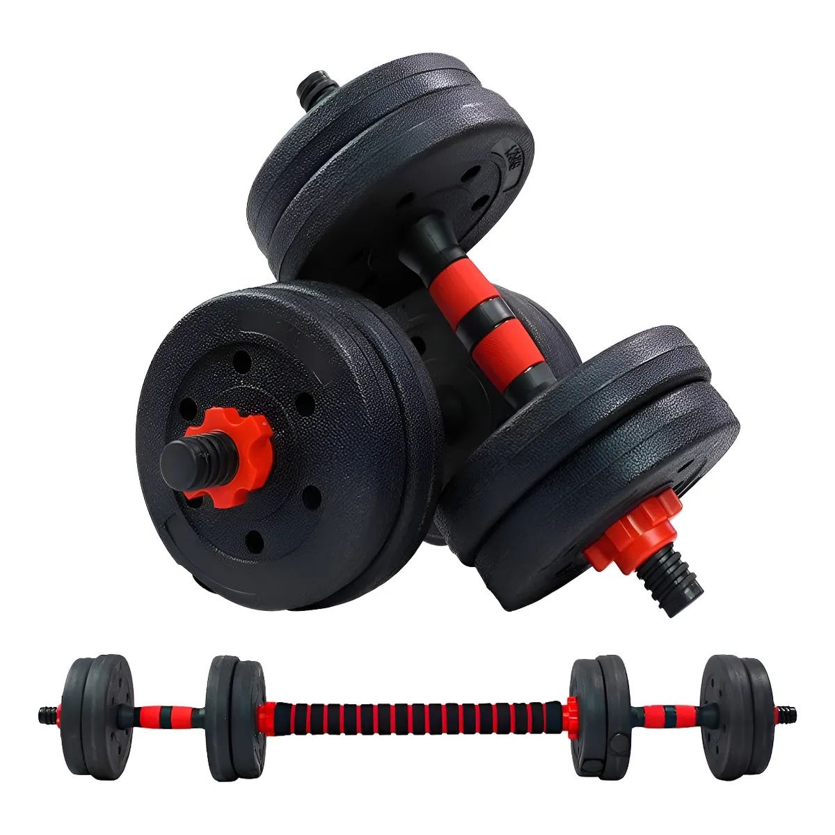 GENERICO - Set Mancuernas Y Barra Unibles 30kg Fitness Pesas Ajustables Color Negro